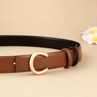 Ladies Double Sided Available Internal Buckle Simple Thin Belt Cowhide main image 3