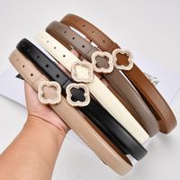 Flower-shaped Diamond Buckle Leather Two-layer Cowhide Belt Women's Decorative main image 1