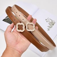 Flower-shaped Diamond Buckle Leather Two-layer Cowhide Belt Women's Decorative main image 3