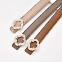 Flower-shaped Diamond Buckle Leather Two-layer Cowhide Belt Women's Decorative main image 4