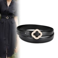 Flower-shaped Diamond Buckle Leather Two-layer Cowhide Belt Women's Decorative main image 5