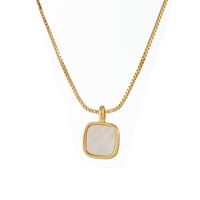 Fashion Copper Plated 14k  Gold Pendant Simple Square Natural Mother-of-pearl Necklace main image 6