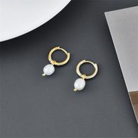 New Copper Electroplating 14k Real Gold Freshwater Pearl Drop Earrings main image 1