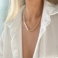 Fashion Twist Necklace Copper Plated 14k Gold Stitching Pearl Necklace main image 4