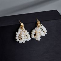 New Baroque Ladies Electroplating Real Gold Natural Freshwater Pearl Earrings main image 1