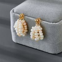 New Baroque Ladies Electroplating Real Gold Natural Freshwater Pearl Earrings main image 3