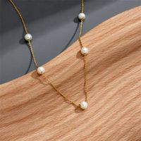 Fashion Pearl Necklace Retro Copper Plated 14k Gold Copper Clavicle Chain main image 4