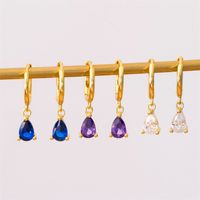 New Water Drop Zircon Earrings Fashion Copper Plated 14k Gold Piercing Jewelry main image 5