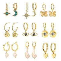 Fashion Heart Devil Eye Plated 14k Real Gold Zircon Pearl Copper Earrings main image 1