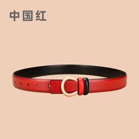 Ladies Double Sided Available Internal Buckle Simple Thin Belt Cowhide sku image 3