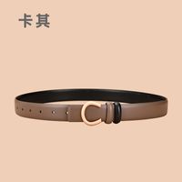 Ladies Double Sided Available Internal Buckle Simple Thin Belt Cowhide sku image 5