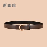 Ladies Double Sided Available Internal Buckle Simple Thin Belt Cowhide sku image 7