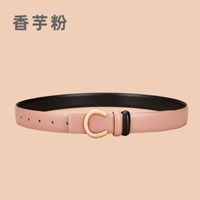 Ladies Double Sided Available Internal Buckle Simple Thin Belt Cowhide sku image 9