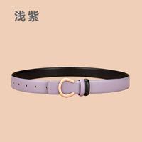 Ladies Double Sided Available Internal Buckle Simple Thin Belt Cowhide sku image 13