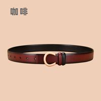 Ladies Double Sided Available Internal Buckle Simple Thin Belt Cowhide sku image 15