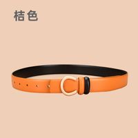 Ladies Double Sided Available Internal Buckle Simple Thin Belt Cowhide sku image 16