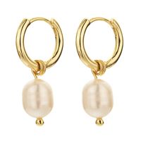 New Copper Electroplating 14k Real Gold Freshwater Pearl Drop Earrings sku image 1