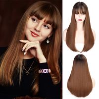 European And American Women&#39;s Wigs Qi Liuhai Medium And Long Chemical Fiber Wigs High Temperature Silk Gradient Wigs Headgear main image 1