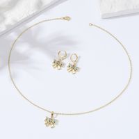 Fashion Stainless Steel Colorful Zircon Electroplating 18k Gold Heart-shaped Bow Necklace Earrings Set main image 4