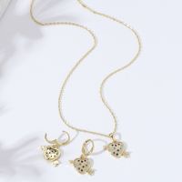Fashion Stainless Steel Inlaid Colorful Zircon Electroplating 18k Gold Heart Necklace Earrings Set main image 3