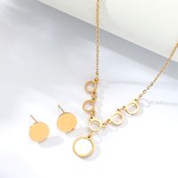 Fashion Simple Stainless Steel 18k Gold Plated Shell Necklace Round Earring Set sku image 1