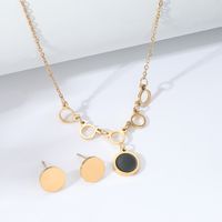 Fashion Simple Stainless Steel 18k Gold Plated Shell Necklace Round Earring Set sku image 1