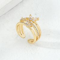 Korean Style Copper Electroplating 18k Gold Inlaid Zircon Butterfly Ring main image 1