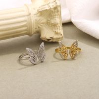 Simple S925 Sterling Silver Hollow Butterfly Adjustable Open Ring Female main image 4