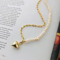Fashion S925 Sterling Silver Freshwater Pearl Heart Pendant Necklace Female main image 1