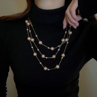 Exaggerated Long Pearl Simple Alloy Multi-layer Necklace Wholesale main image 4