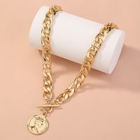Fashion Thick Chain Exaggerated Round Portrait Tag T-buckle Alloy Necklace main image 1