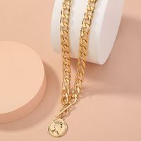 Fashion Thick Chain Exaggerated Round Portrait Tag T-buckle Alloy Necklace main image 4