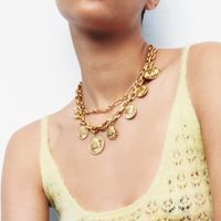 Exaggerated Metal Multi-layer Sun Smiley Geometric Necklace Female main image 2