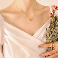 Fashion Heart-shaped Stitching Necklace Titanium Steel 18k Gold Earrings Set main image 4