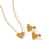 Fashion Heart-shaped Stitching Necklace Titanium Steel 18k Gold Earrings Set main image 6