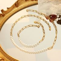 Fashion Titanium Steel String Pearl Necklace Bracelet Set main image 2