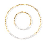 Fashion Titanium Steel String Pearl Necklace Bracelet Set main image 6