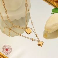 Titanium Steel Plated 18k Double Layered Peach Heart Square Letter Necklace Female main image 3