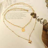 Titanium Steel Plated 18k Double Layered Peach Heart Square Letter Necklace Female main image 4