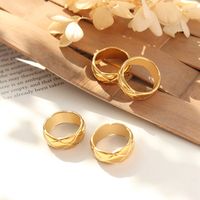 Fashion Geometric Lines Carved Titanium Steel Plated 18k Gold Ring Female main image 4
