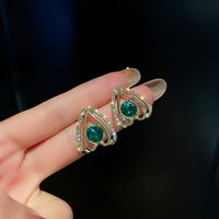 Emerald Heart-shaped Female Fashion Crystal Diamond Alloy Earrings main image 2