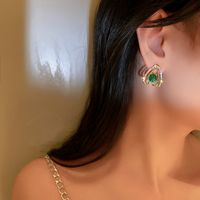 Emerald Heart-shaped Female Fashion Crystal Diamond Alloy Earrings main image 4
