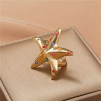 Korean New Starfish Five-pointed Star Dripping Oil Alloy Ring main image 1