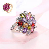 Fashion Geometric Copper Inlaid Color Zircon Flower Ring main image 1