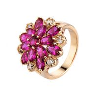 Fashion Geometric Copper Inlaid Color Zircon Flower Ring main image 5