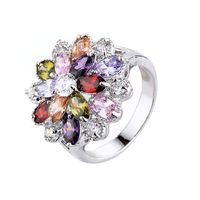 Fashion Geometric Copper Inlaid Color Zircon Flower Ring main image 6