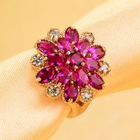 Fashion Geometric Copper Inlaid Color Zircon Flower Ring main image 7