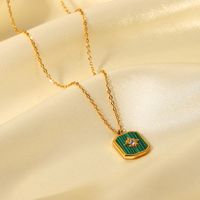 18k Gold Plated Stainless Steel Eight-pointed Star Inlaid Green Malachite Pendant Necklace main image 4