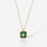 18k Gold Plated Stainless Steel Eight-pointed Star Inlaid Green Malachite Pendant Necklace main image 6