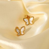 Fashion 18k Gold Natural White Shell Butterfly Shape Stainless Steel Stud main image 2